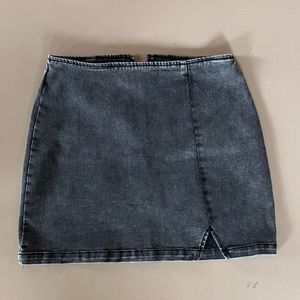 Faded black wash denim mini skirt